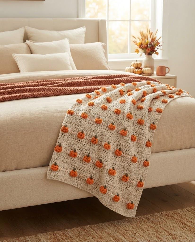 Crochet Pumpkin Blanket Pattern, Halloween Crochet Throw, Beginner Friendly, Digital Download