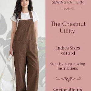 Utility Overall Sewing Pattern | Wide Leg Dungarees PDF | Casual Workwear Jumpsuit