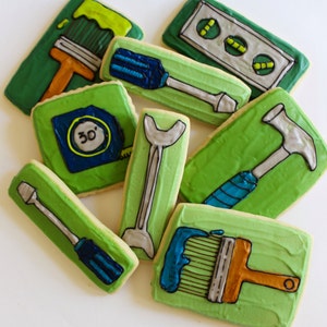 Tool Sugar Cookies – Father’s Day Gift, Contractor License Treats, New Home Celebration Cookies – Hammer, Wrench, Paintbrush Theme