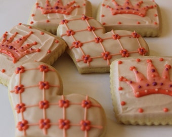 Princess / Princess Crowns/ Pink /Heart / monochromatic Sugar Cookies with Buttercream Frosting