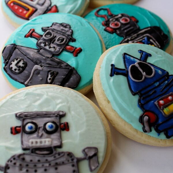 Robot / Vintage Robot / Wind Up Robot Sugar Cookies with Buttercream Frosting