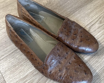 Men's Bourbon Brown Ostrich Slip On Loafers Eppy & Eppy 9.5 Vintage Rare