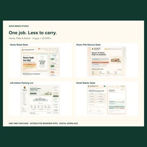 ADHD Organization App Bundle, 4 Browser Tools for Cleaning, Clutter and Life Admin