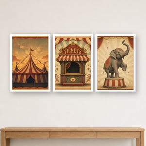 Conjunto de arte mural de circo vintage Rojo y Oro (3 piezas)