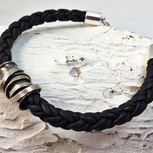 Gebundenes Armband - Herrenarmband Leder - Herrenarmband Silber - Leder- und Silberarmbänder - Christlicher Schmuck für Männer - Armband Frauen