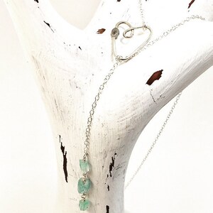 Silver Lariat Necklace - Heart Lariat Necklace - Lariat Necklace Silver - Silver Emerald Necklace - Heart Necklaces
