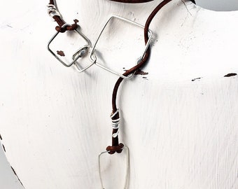 Leather Lariat Necklace For Women - Lariat Leather Y Necklace - Wrap Necklaces Sterling Silver - Leather Wrap - Natural Stone Jewelry