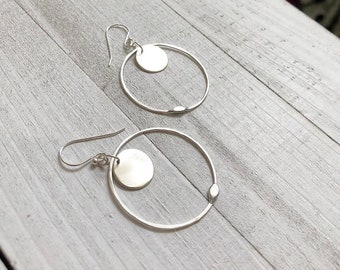 Circle Within Hoop Earrings - Hoop Earrings - Circle Earrings - Sterling Hoops