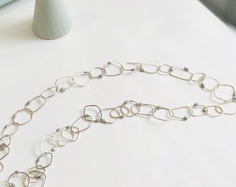 Long Silver Circle Necklace - Sterling Silver Link Necklace Women