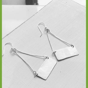 Rectangle Dangle Earrings - Hammered Rectangles - Triangle Dangles