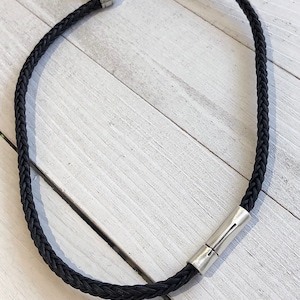 Sideways Cross Necklaces Slim- Braided Leather Necklace Men - Leather Necklace Women - Silver and Leather Choker