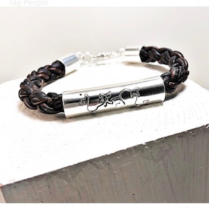 Damen Lederarmband - Sterling Silber Armband - Silber Blume Armband - geflochtene Leder Manschette - Sterling Leder Armband Frauen