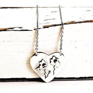 Heart Necklaces - Sterling Silver - Flower Necklace Sterling Silver - Flower Heart Necklace - Silver One of a Kind Heart Pendant