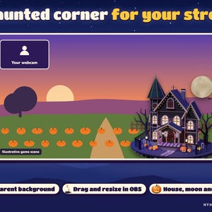 The house with its goal counter in the corner of an illustrative game scene, beside a webcam spot.
