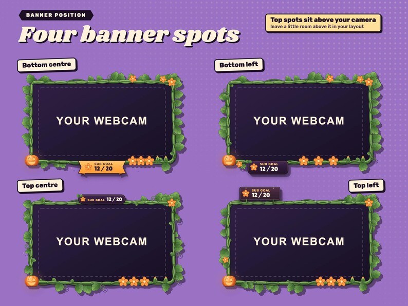 Halloween reactive webcam overlay. The banner at bottom centre, bottom left, top centre and top left.