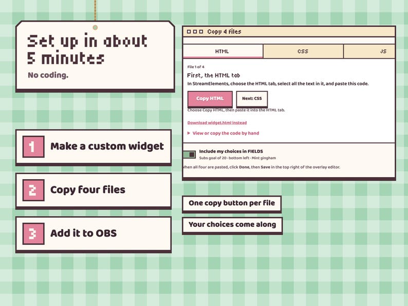 Loaf Jar setup in about five minutes: three steps and the START HERE copy station for the four StreamElements files.