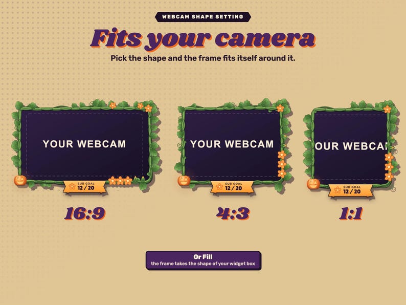 Halloween reactive webcam overlay. The frame around 16:9, 4:3 and square cameras.