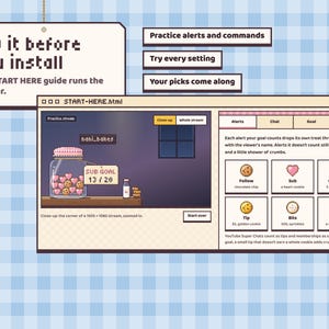 The included START HERE guide: a practice jar running the real widget beside its practice alert buttons.
