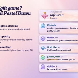 Moonglass in the Pastel Dawn theme over a bright background: light glass and dark ink stay readable, with Glass opacity and Gentle motion settings.