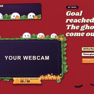 Halloween reactive webcam overlay. Goal reached: all five flowers flare and three ghosts pop up over the top of the frame.