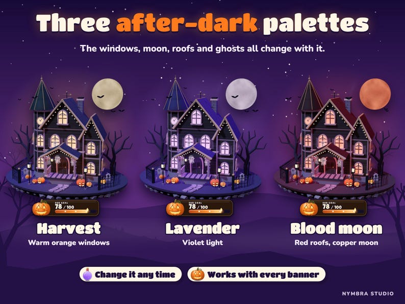 The house in the Harvest, Lavender and Blood moon palettes.