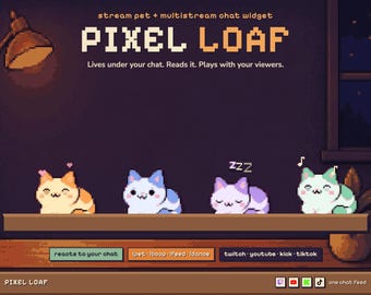 Widget interativo de transmissão de gato em pixel | Sobreposição de bate-papo multicanal (Download digital)