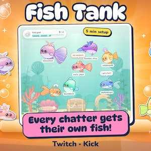 Interactive Fish Tank Chat Overlay for Twitch & Kick | Aquarium Stream Widget with Sub Goal, Alerts and BRB Scene | OBS StreamElements