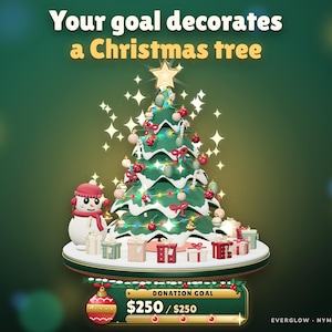 Christmas Tree Goal Widget for Twitch & StreamElements | Animated 3D Donation, Sub and Bits Goal Overlay for OBS | Everglow