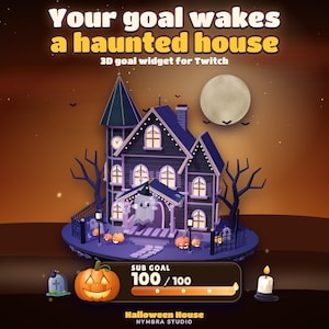 Haunted House Goal Widget | Animated 3D Stream Overlay | Twitch (Digital Download)
