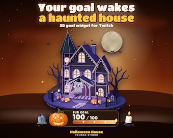 Haunted House Goal Widget | Animated 3D Stream Overlay | Twitch (Digital Download)