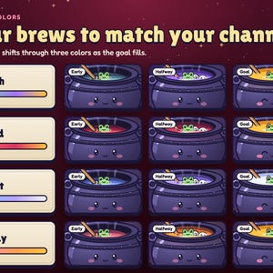 Brewhaha Halloween goal widget brew colors: Witch, Blood, Ghost and Candy, each shown early, halfway and at the goal.
