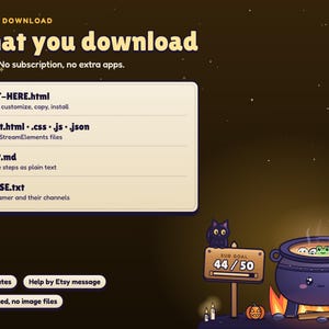 What the Brewhaha download holds: START-HERE.html, the four widget files, SETUP.md and LICENSE.txt, with free updates and help by Etsy message.
