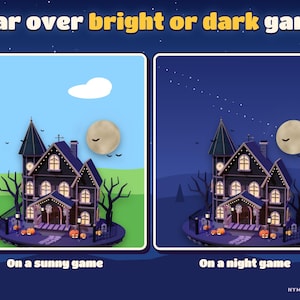 The transparent widget over a sunny game scene and a night game scene.