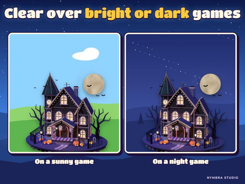 The transparent widget over a sunny game scene and a night game scene.