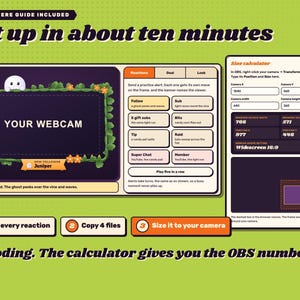 Halloween reactive webcam overlay. The START HERE guide: the practice frame with alert buttons and the OBS size calculator.