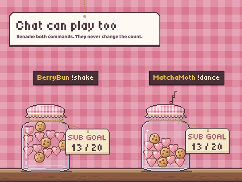 Loaf Jar chat commands: !shake rattles the jar and !dance makes it hop with music notes.