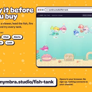 Fish Tank live demo at nymbra.studio/fish-tank, the aquarium of viewer fish on a practice stream