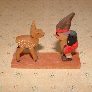 Vintage 1970&#39;s Erzgebirge, Emil Helbig, Wooden Hand Carved Miniature Elf, Gnome, Fawn