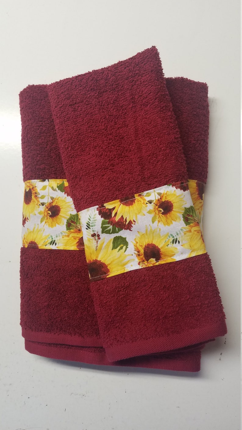 Sunflower Bath & Hand Towel Set Red Etsy