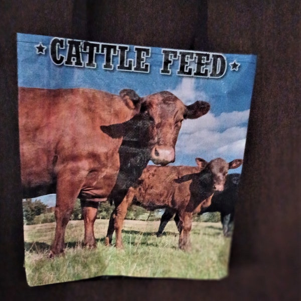 Brown Cows Cattle feed  Upcycled Tote Bag, Repurposed Tote,   Feed sack Grocery bag