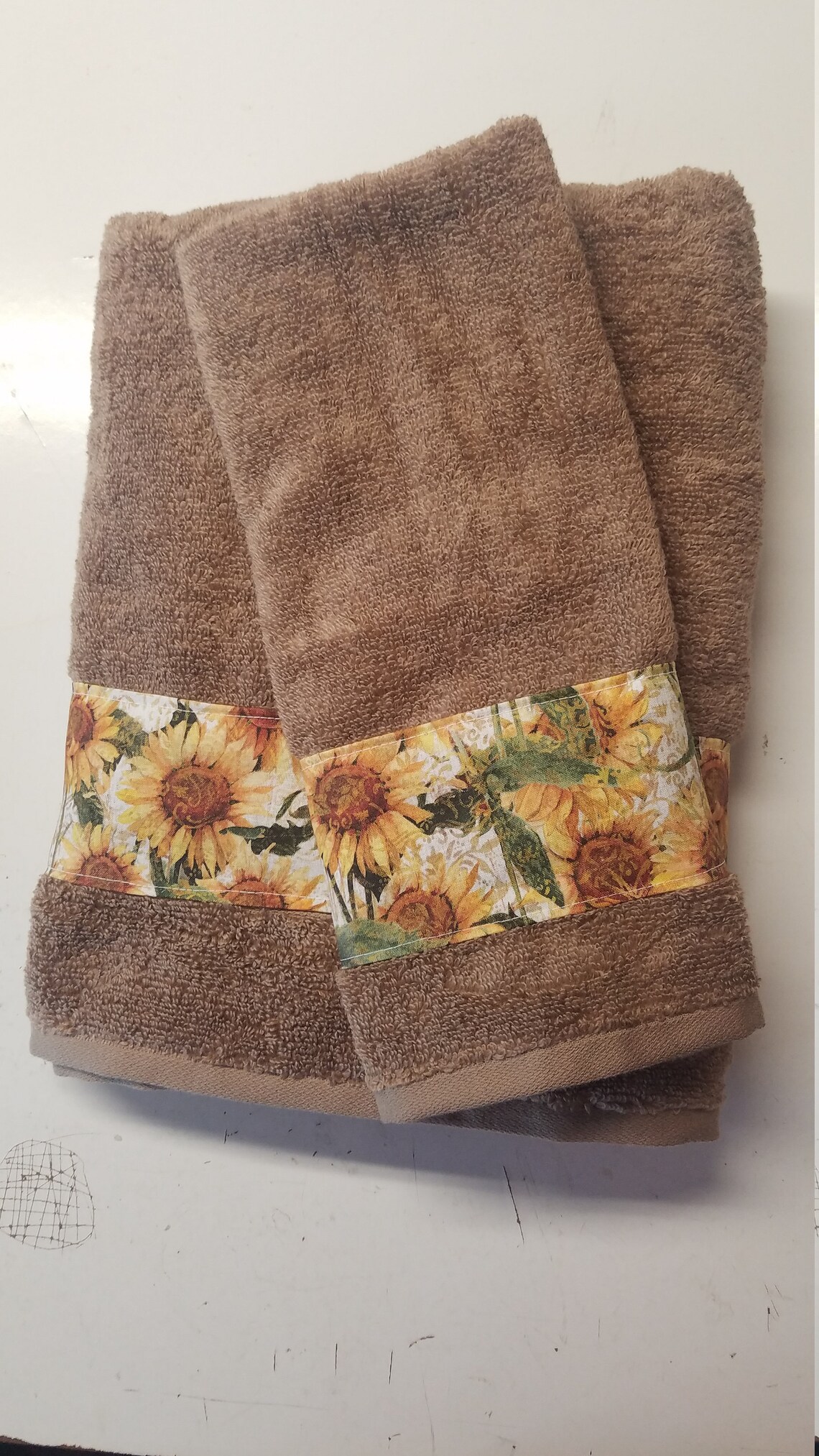 Sunflower Bath & Hand Towel Set Tan Etsy