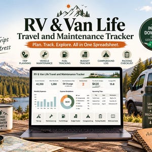 RV and Van Life Tracker | Excel Google Sheets Travel Maintenance Fuel Budget Planner