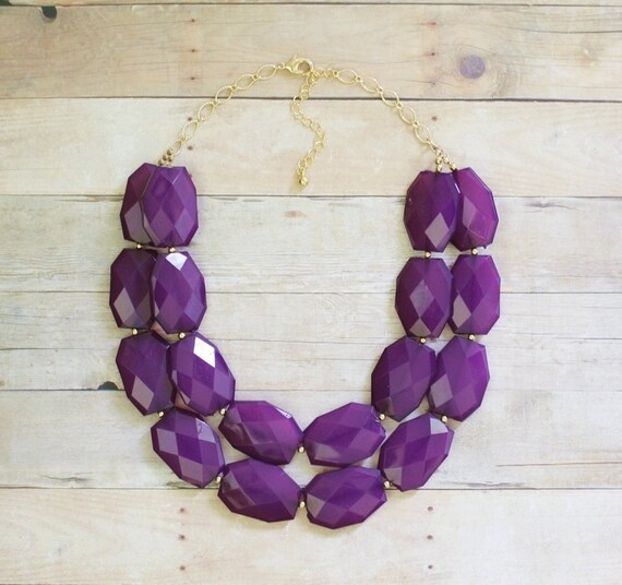 Items similar to Plum Purple Statement Necklace, Double Strand Necklace, Layered Purple Bib