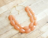 Peach Coral Statement Necklace, Double Strand Coral Bib Necklace