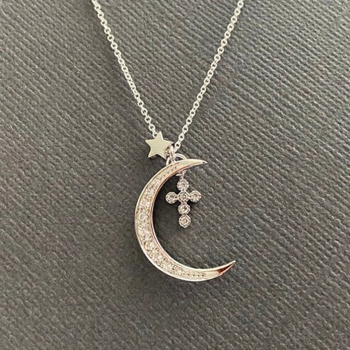 Silver Crescent Moon And Star Necklace, 925 Star Necklace, Silver Star, I Love You Necklace, Graduation Gift, Gift For Daughter, Muse411 main image 7