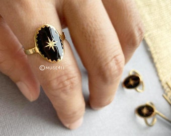 Astrology Ring North Star Ring Promise Ring Engagement Ring Dainty Ring for Christmas Gift Star And Moon Open Adjustable Ring