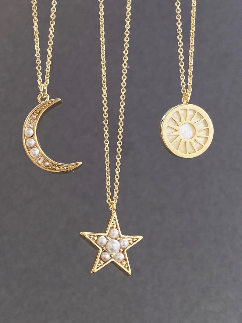 Gold Sun and Moon necklace sun moon star necklace moon and | Etsy