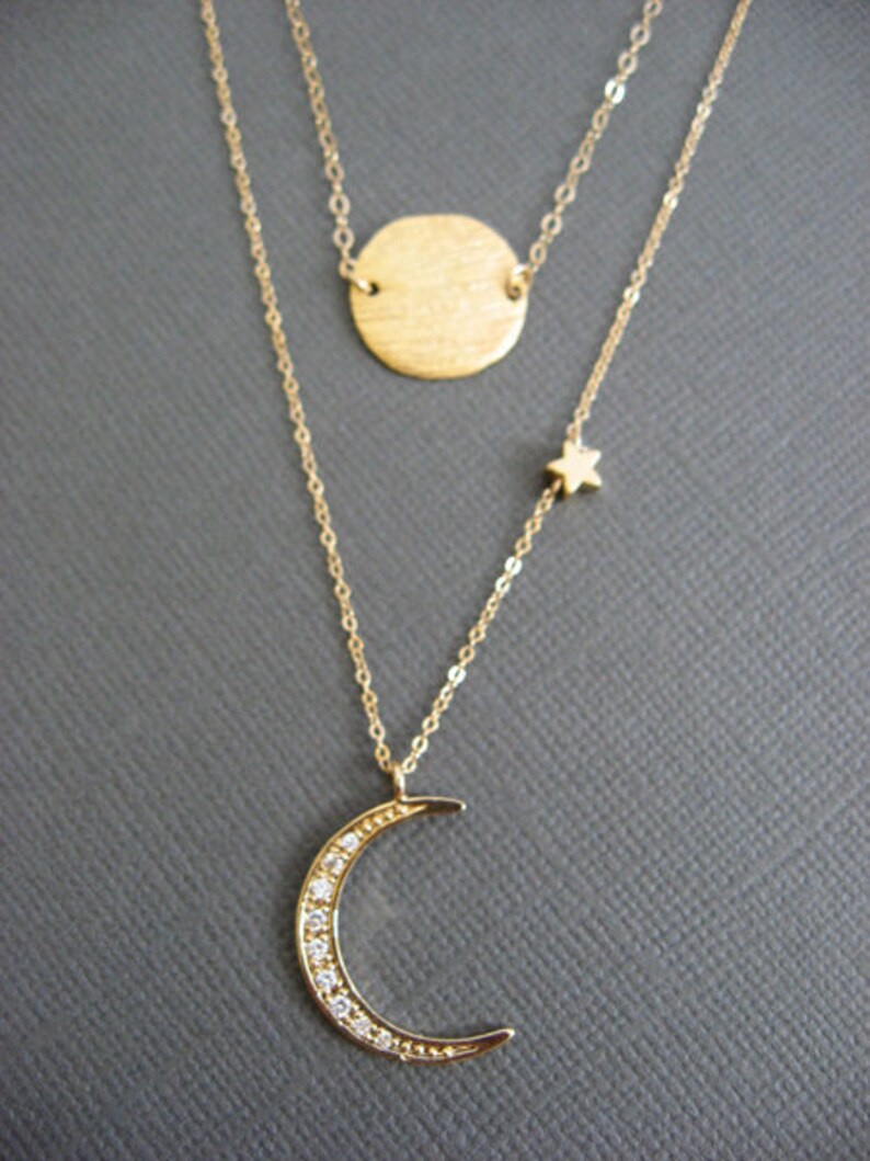 18k Vermeil Sun and Crescent Moon Necklace Layering Gold Moon - Etsy