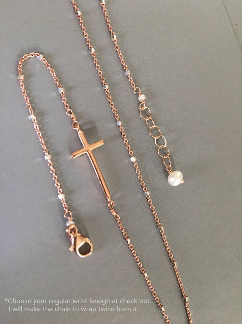 Rose Gold Cross Bracelet Sideways Cross Bracelet Baptism Etsy
