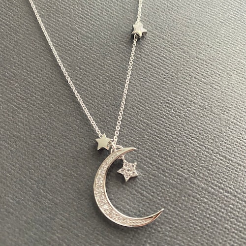 Silver Crescent Moon And Star Necklace, 925 Star Necklace, Silver Star, I Love You Necklace, Graduation Gift, Gift For Daughter, Muse411 main image 4